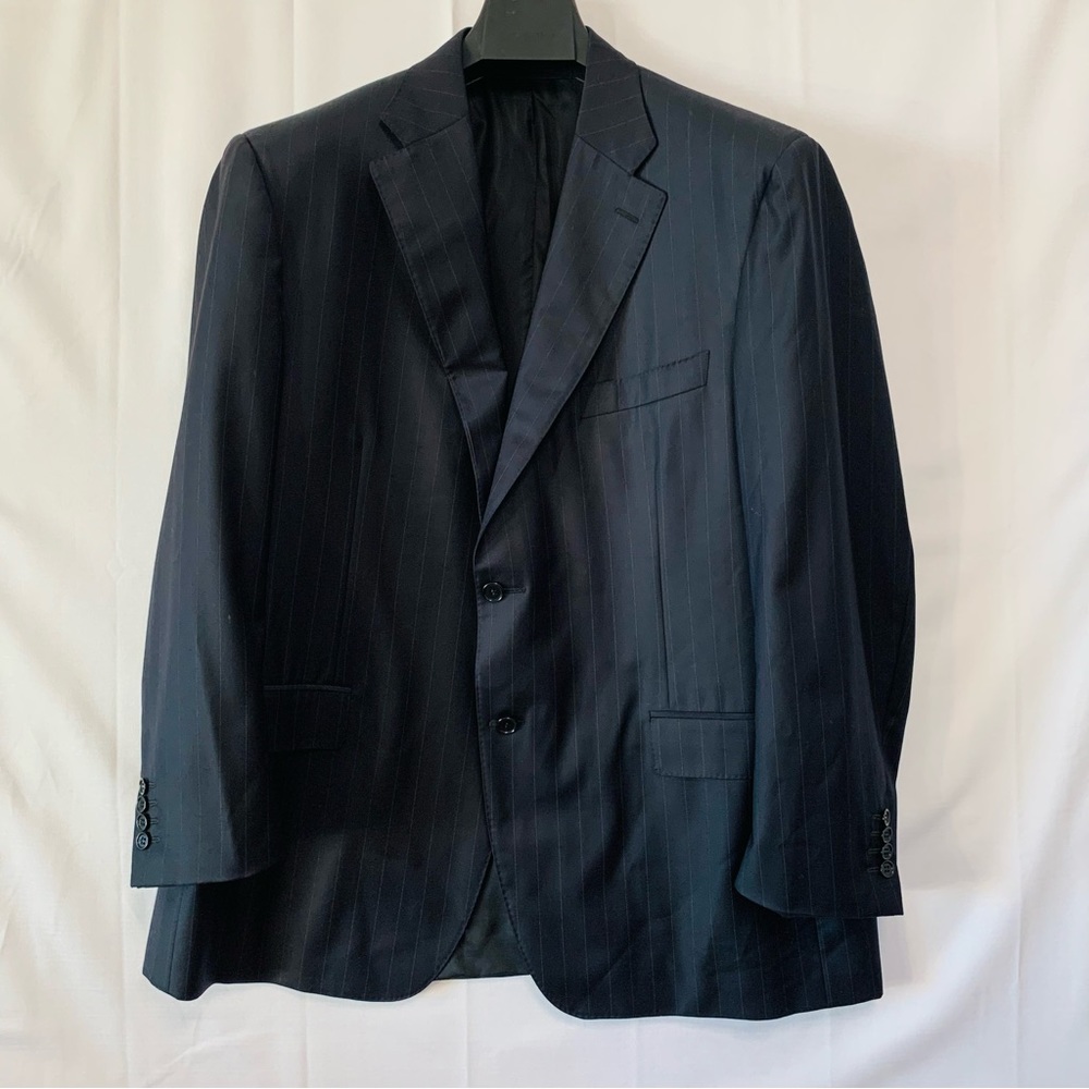 CANALI Black Pinstripe Wool Blazer Size 50R